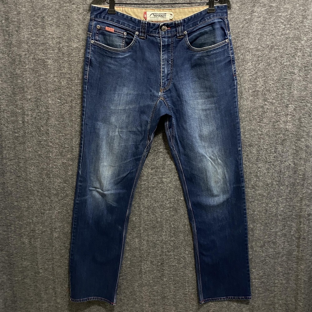 Mountain Khakis Jackson Hole Jeans Mens 34x32 Blue Organic Cotton Slim Fit Denim